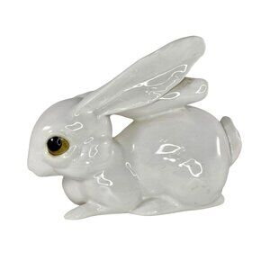 Freeman McFarlin White Rabbit Figurine Lying Down Yellow Eyes *Repaired Foot*